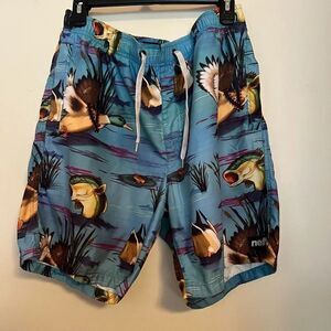 Neff Blue Board Shorts Tropical Sunset Design